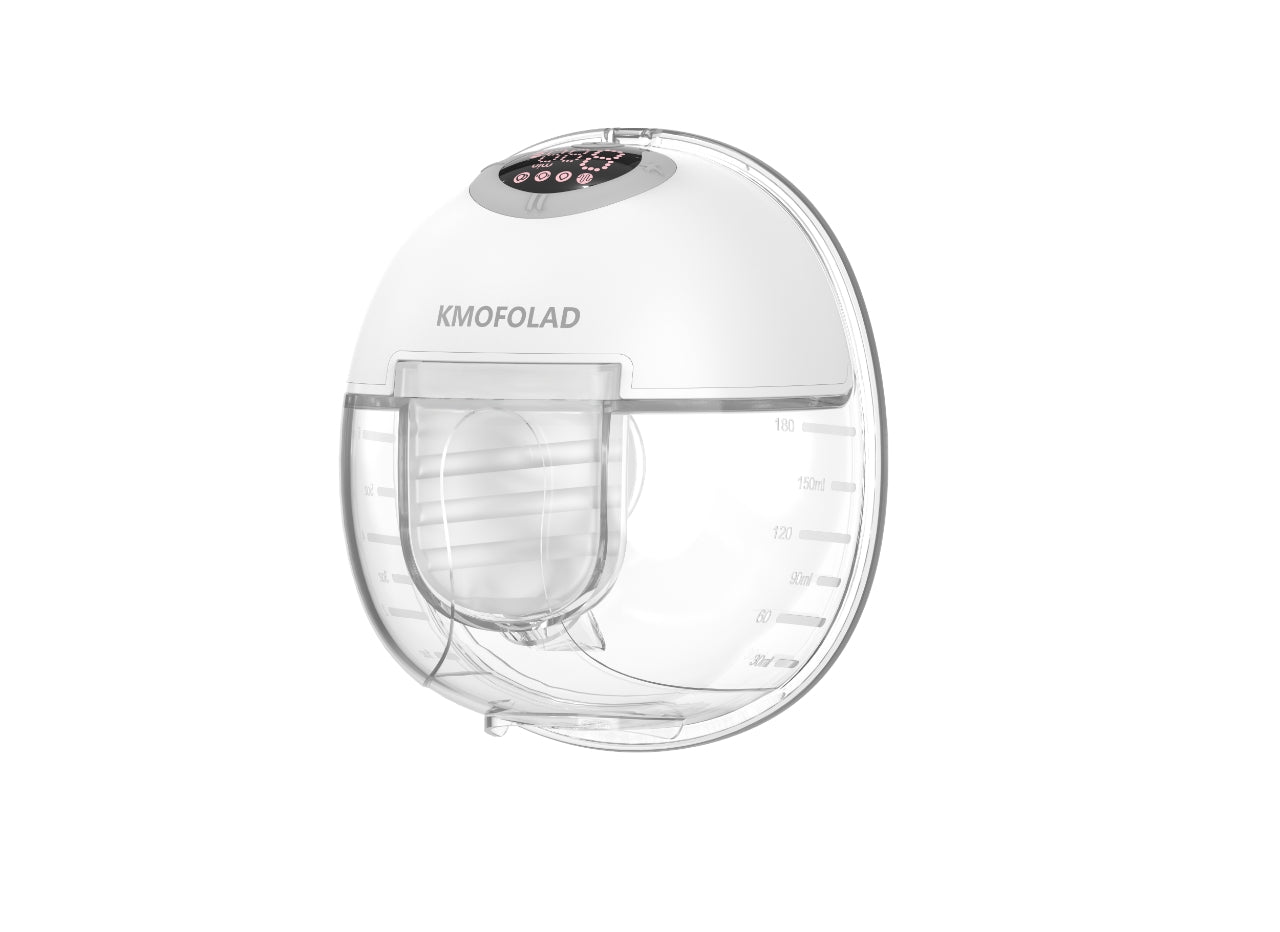 KMOFOLAD Hands-Free Breast Pump, Wearable Breastfeeding Pump 4 Modes 9 Levels with 24MM Flange, Electric Breast Pump Portable, (White)